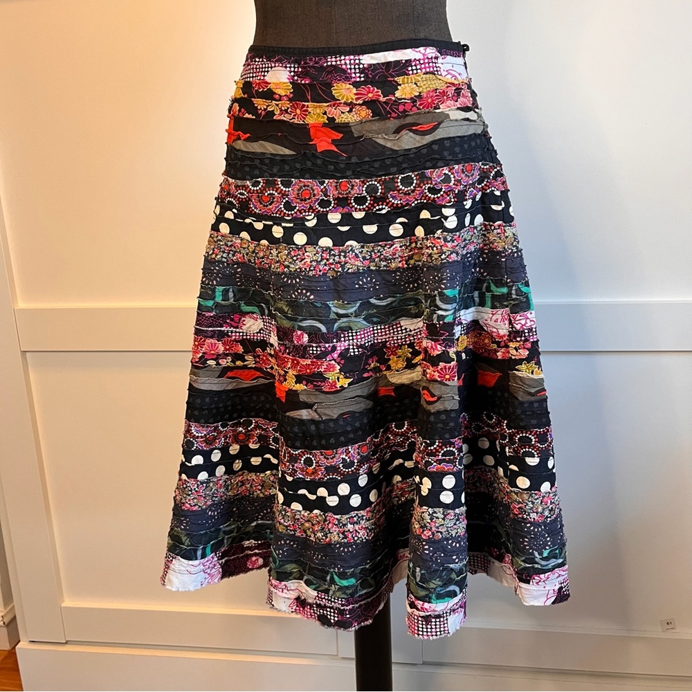 Boho Patchwork Tiered Midi Skirt | Mixed Print | A-Line
